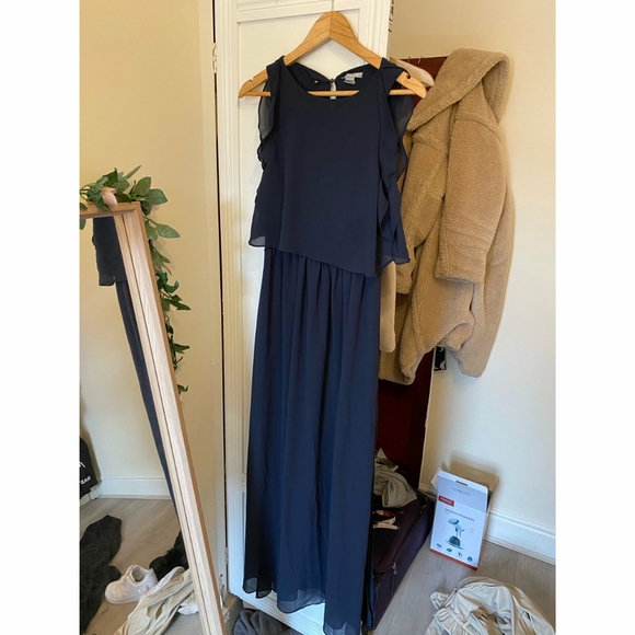 H&M Navy Blue Ruffle Maxi Sleeveless Dress - Picture 1 of 2